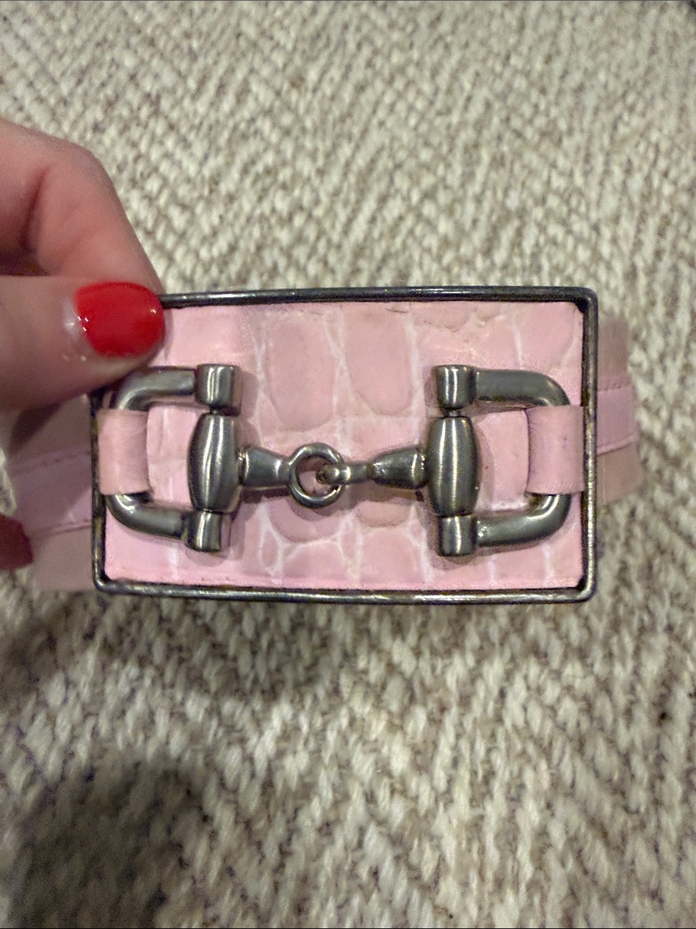Streets Ahead Pink Croc-Embossed Belt with Silver Horsebit
